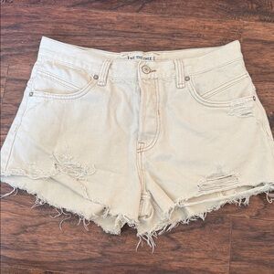 We The Free Cream Distressed Jean Shorts